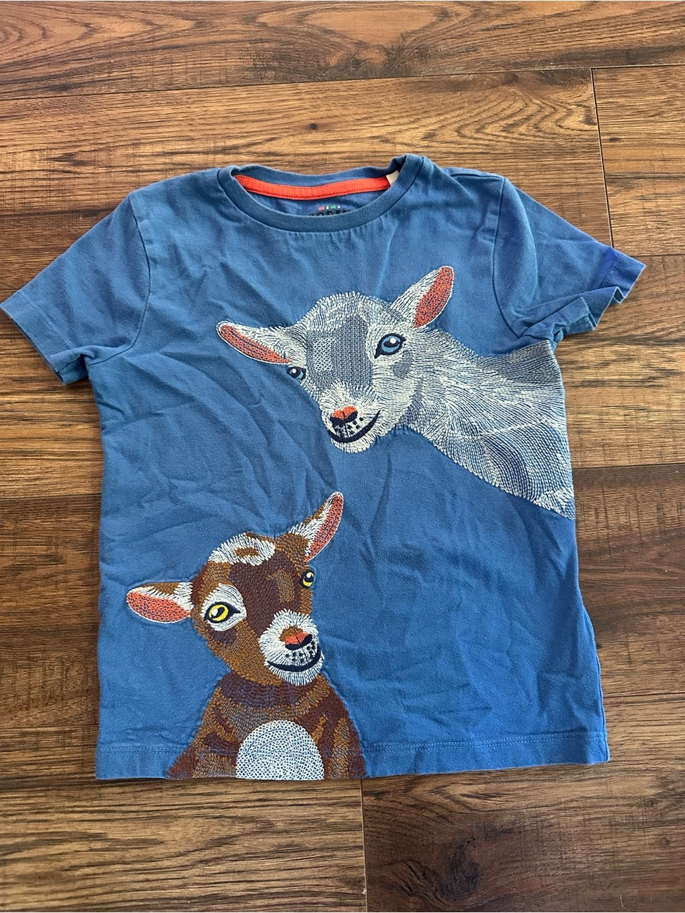 Mini Boden Blue Short Sleeve Tee with Goat Artwork